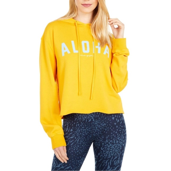 SPIRITIAL GANGSTER Yellow Hooded Cropped Lightweight Hoodie "ALOHA" Size Small - Picture 9 of 9